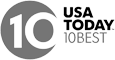 The image shows the "USA TODAY 10BEST" logo, featuring a stylized number 10 within a circle and the text next to it.