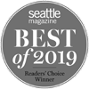 This image is a circular badge that reads "Seattle Magazine Best of 2019 Readers' Choice Winner."